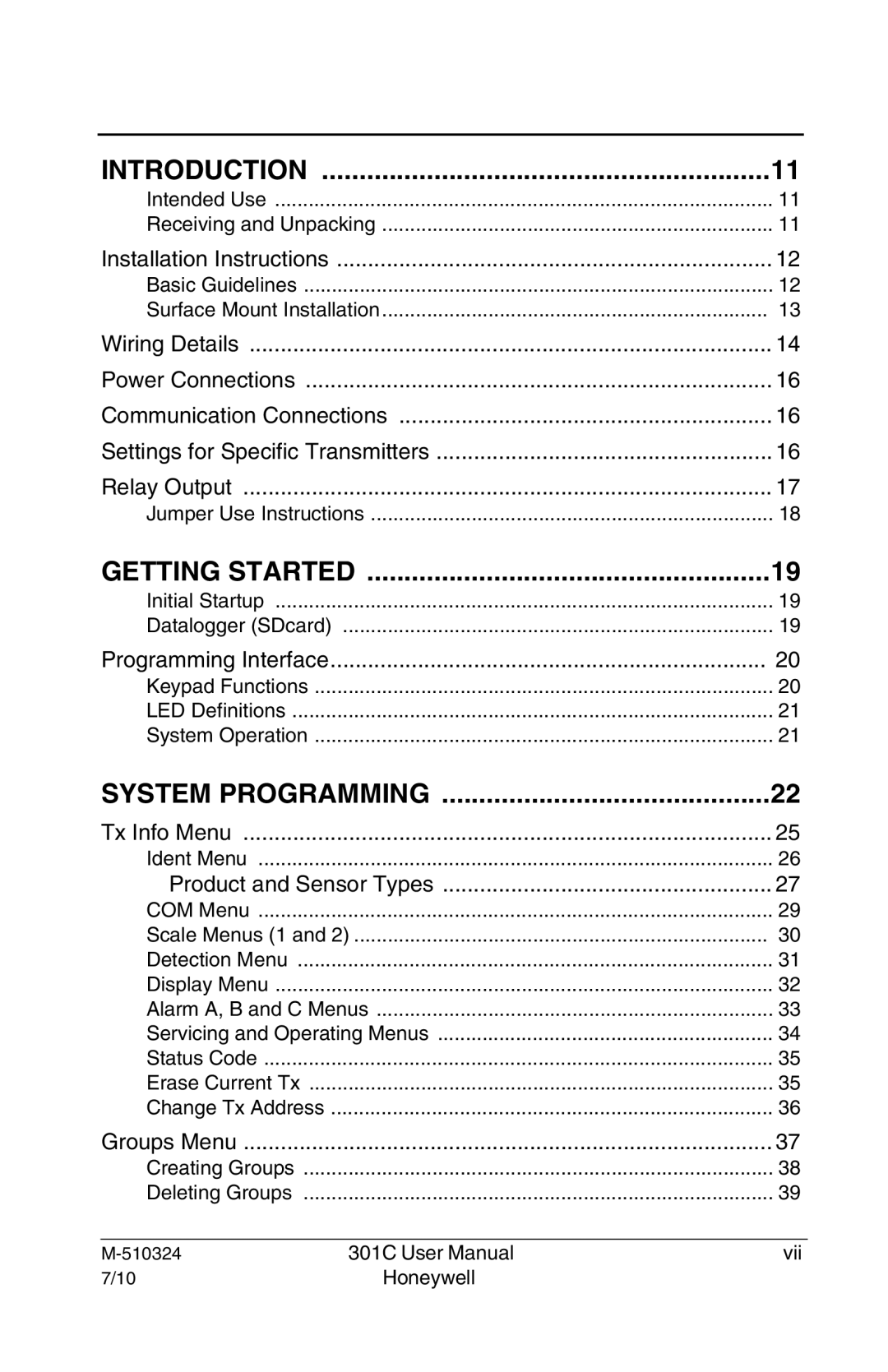 Honeywell 301c user manual Introduction 