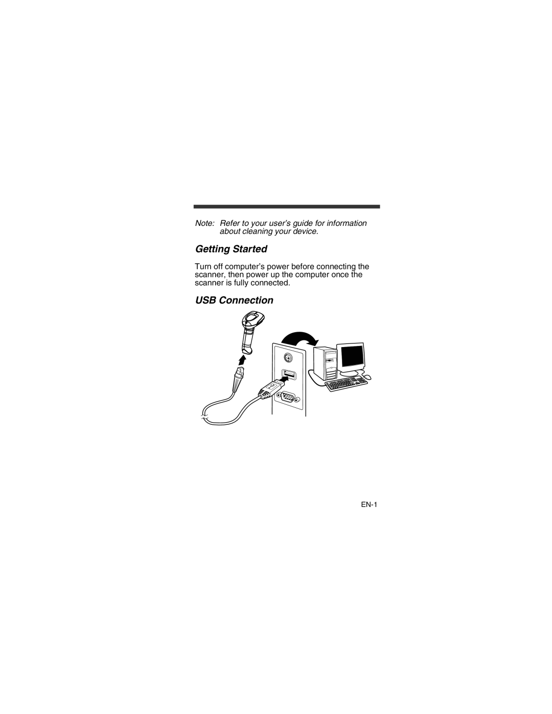 Honeywell 3200 quick start Getting Started, USB Connection 