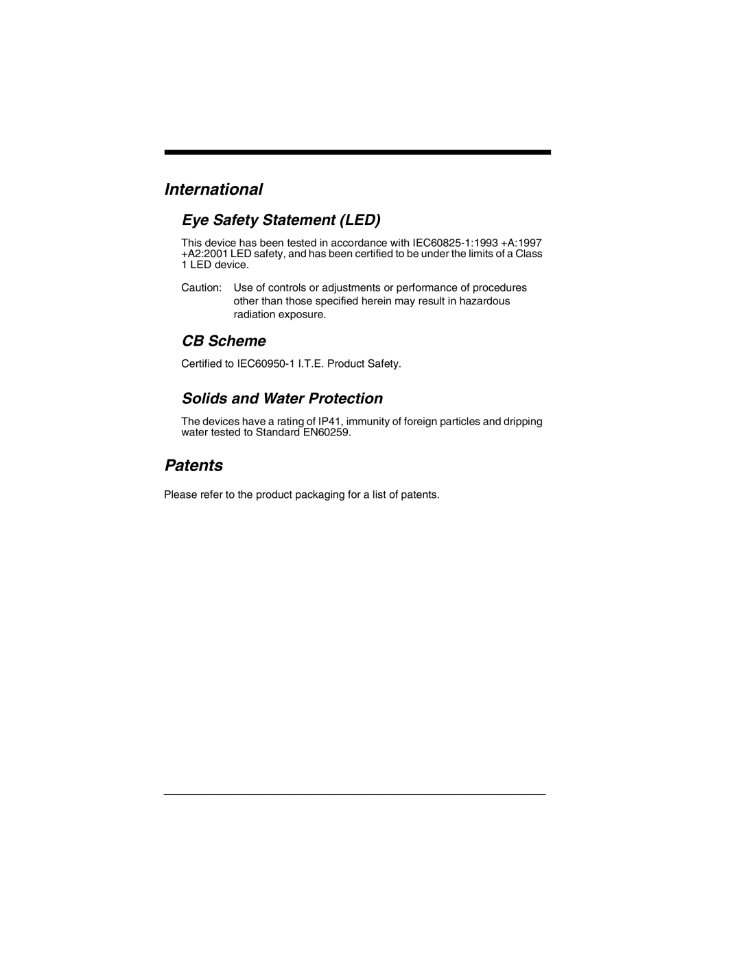 Honeywell 3800gHD manual International, Patents 