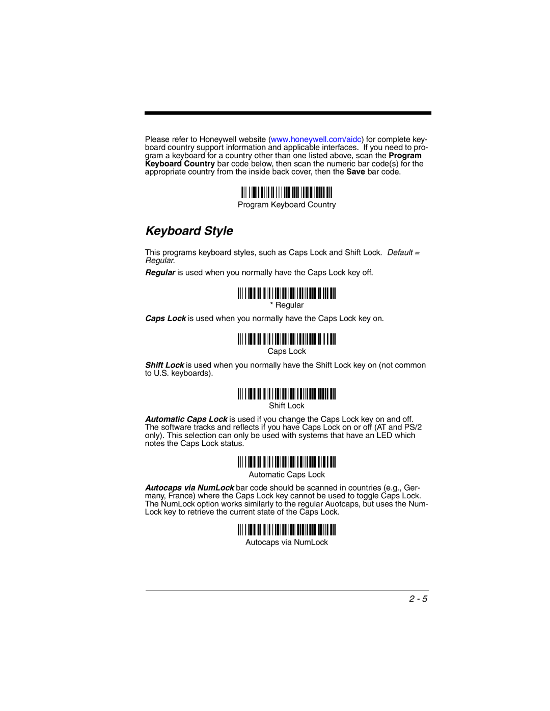 Honeywell 3800gHD manual Keyboard Style 