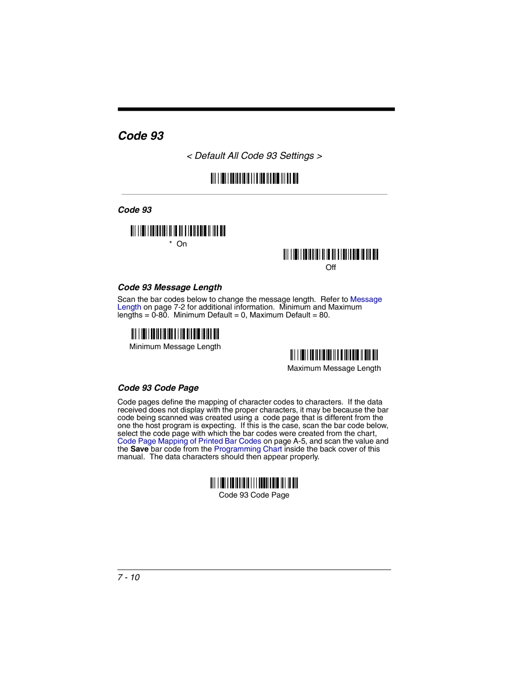 Honeywell 3800gHD manual Default All Code 93 Settings, Code 93 Message Length, Code 93 Code 