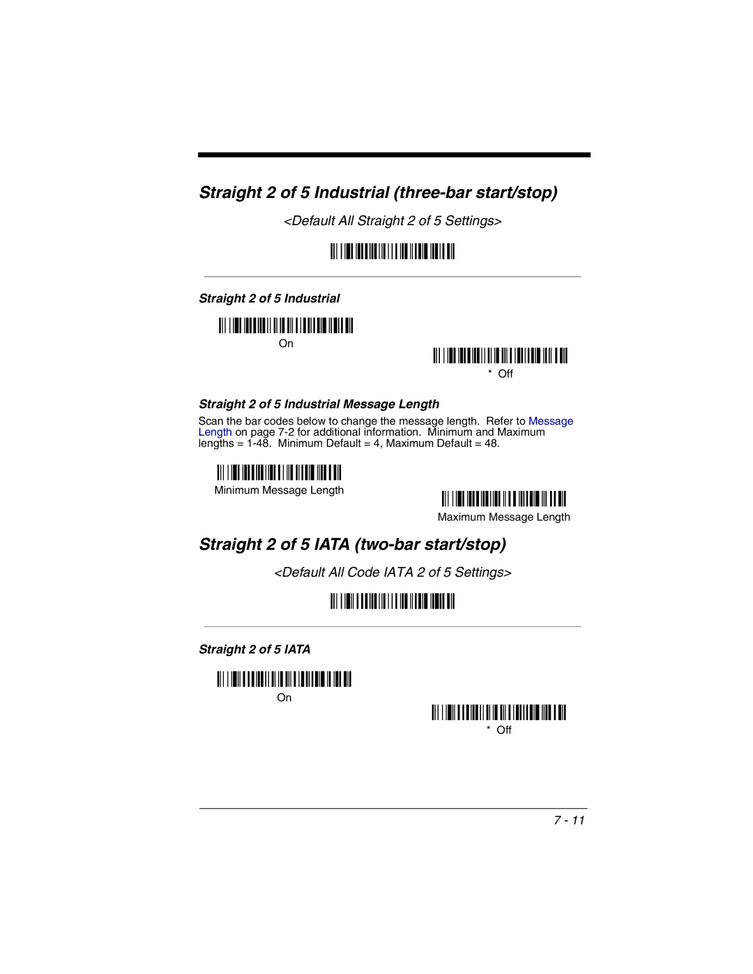 Honeywell 3800gHD manual Straight 2 of 5 Industrial three-bar start/stop, Straight 2 of 5 Iata two-bar start/stop 