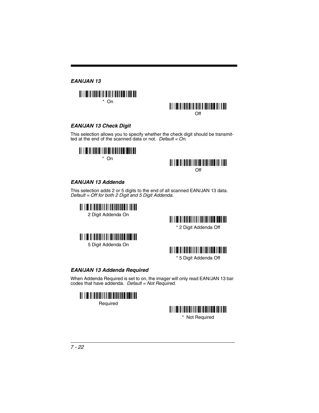 Honeywell 3800gHD manual EAN/JAN 13 Check Digit, EAN/JAN 13 Addenda Required 