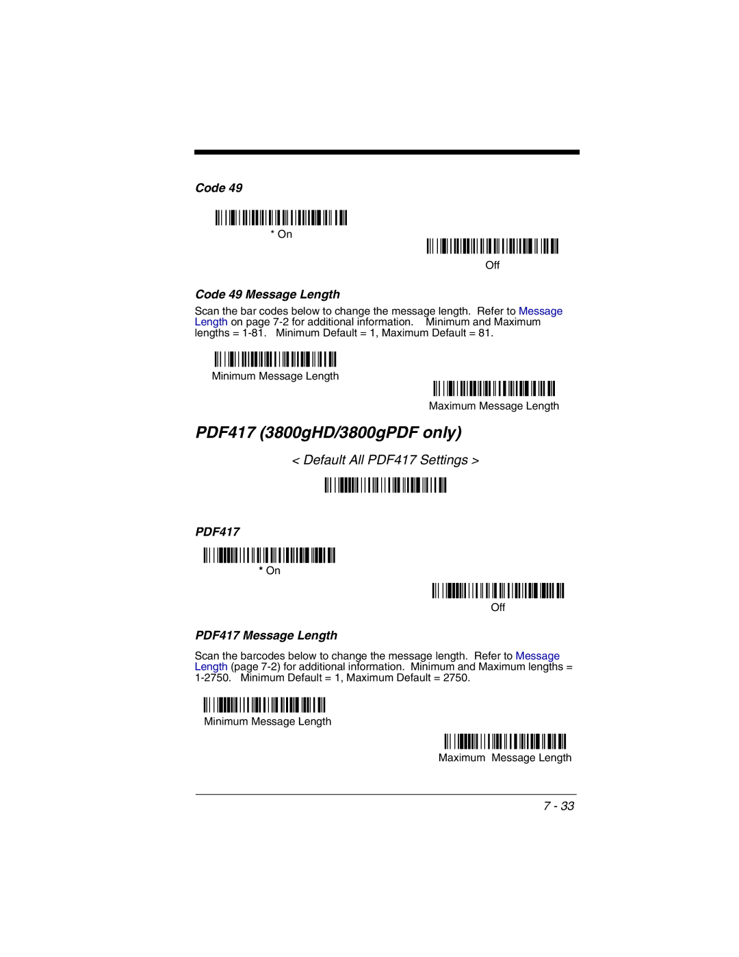 Honeywell 3800gHD manual Code 49 Message Length 