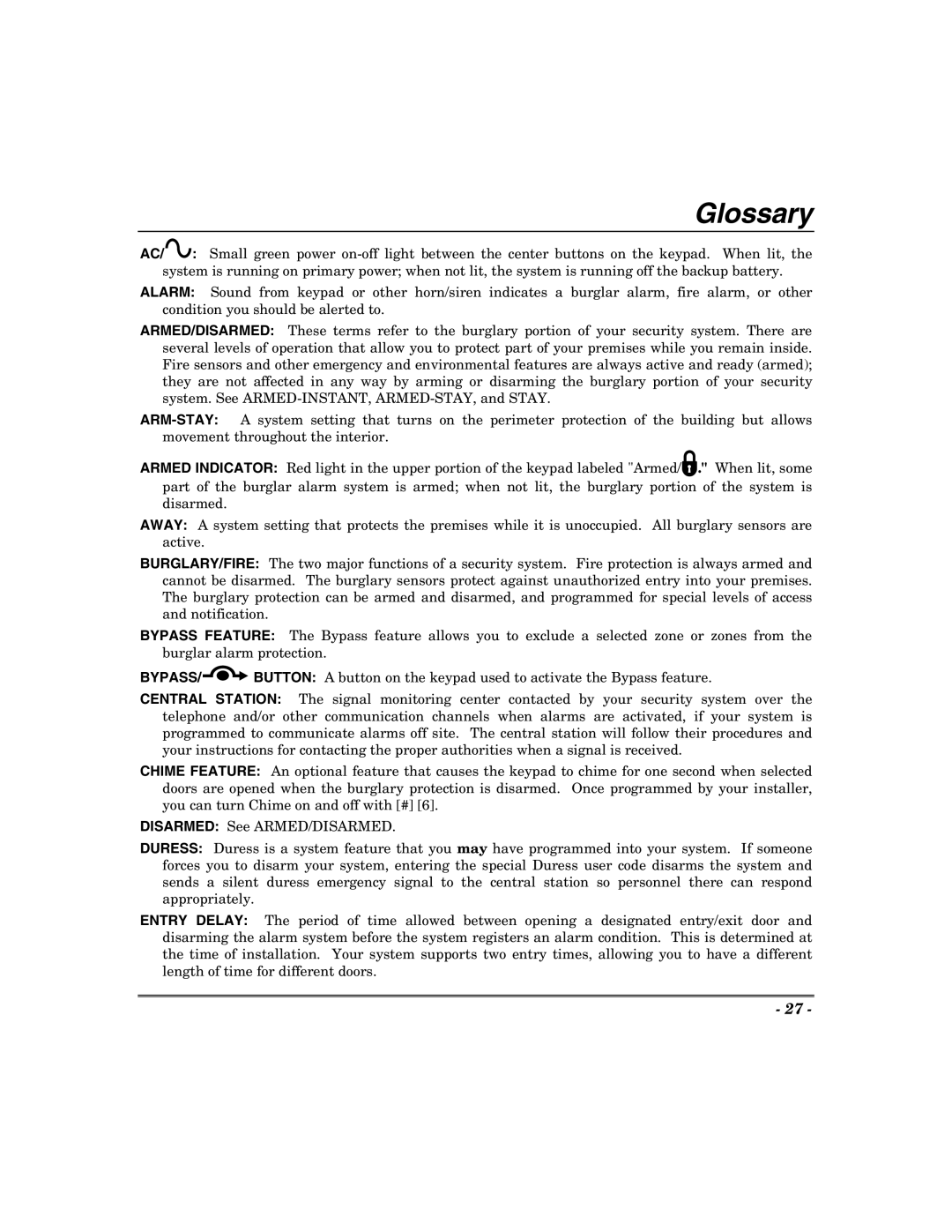 Honeywell 848, 400, 600, 624 manual Glossary, Bypass 