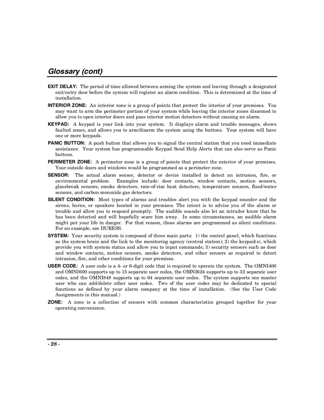 Honeywell 400, 600, 624, 848 manual Glossary 