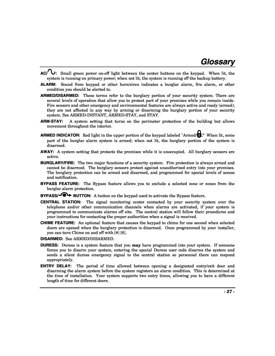 Honeywell 848, 400, 600, 624 manual Glossary, Bypass 