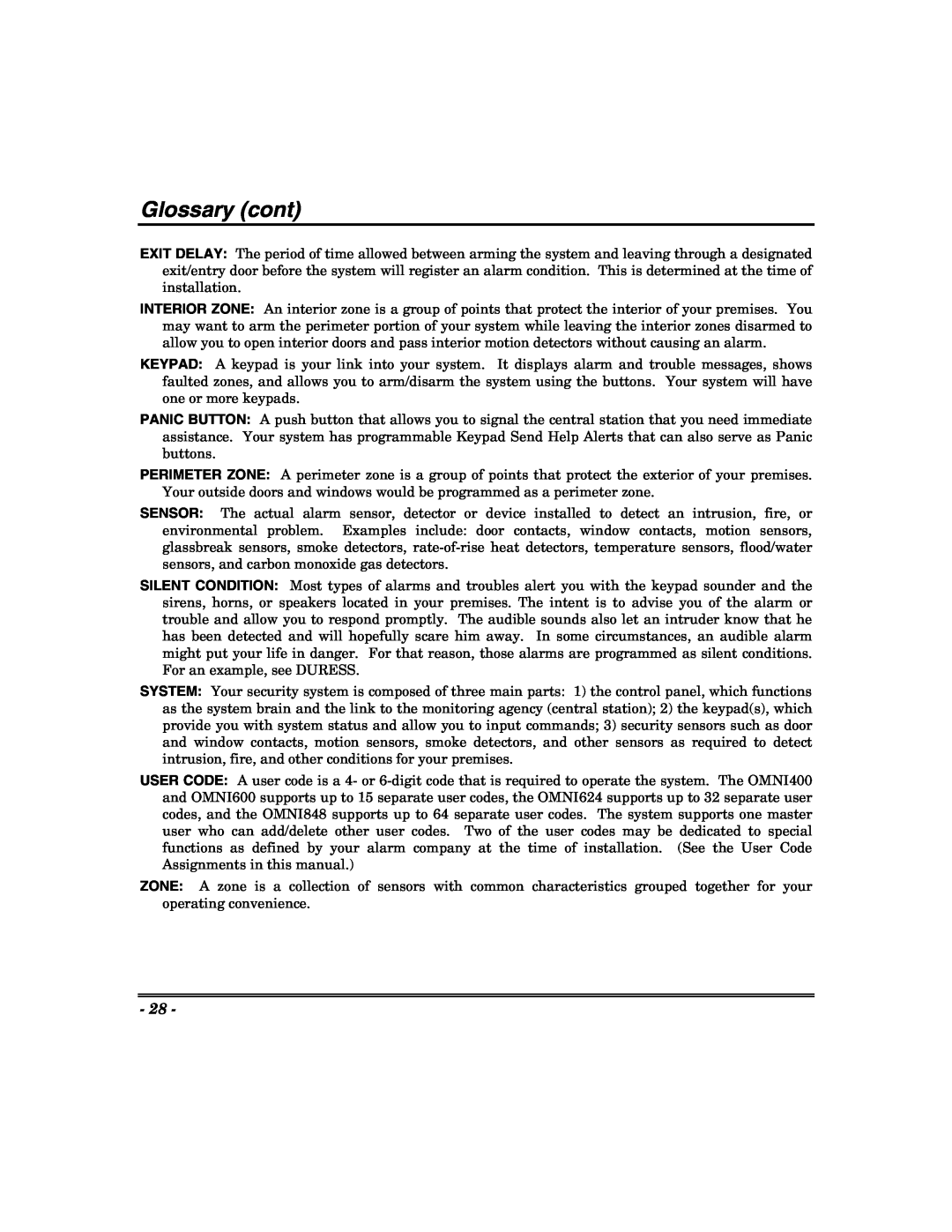 Honeywell 400, 600, 624, 848 manual Glossary cont 