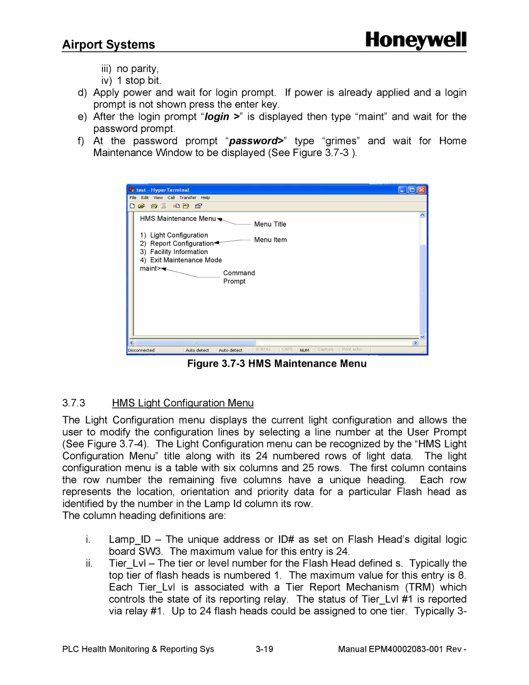 Honeywell 40002083 installation and operation guide HMS Maintenance Menu 