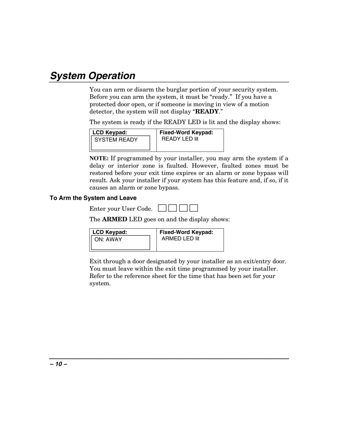Honeywell 408EU manual System Operation, To Arm the System and Leave 
