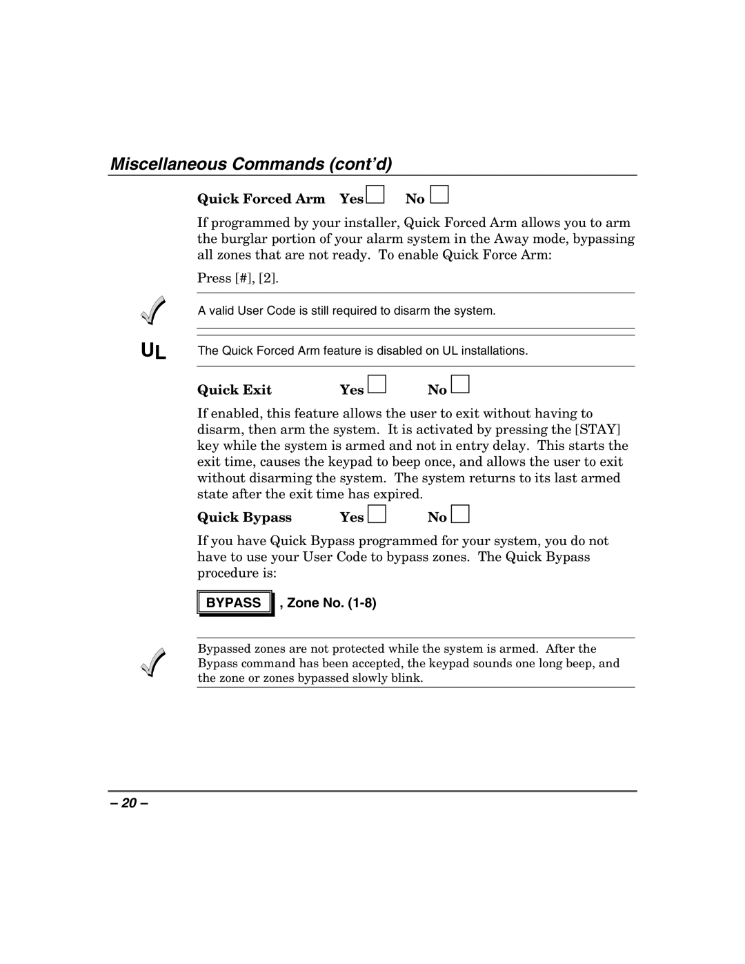 Honeywell 408EU manual Miscellaneous Commands cont’d, Bypass , Zone No 