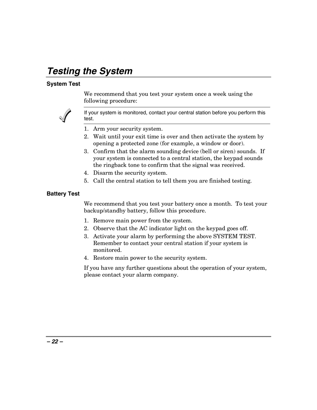Honeywell 408EU manual Testing the System, System Test, Battery Test 