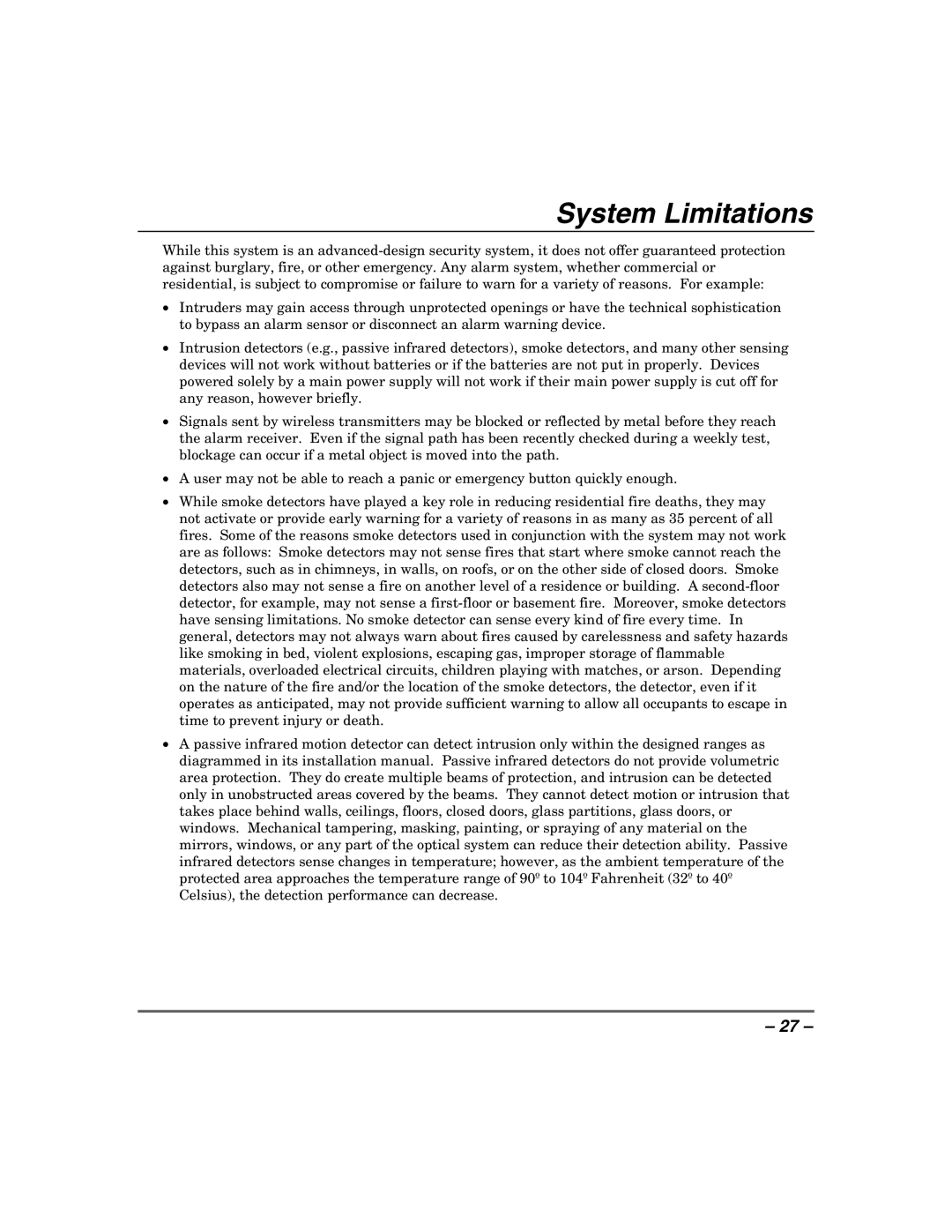 Honeywell 408EU manual System Limitations 