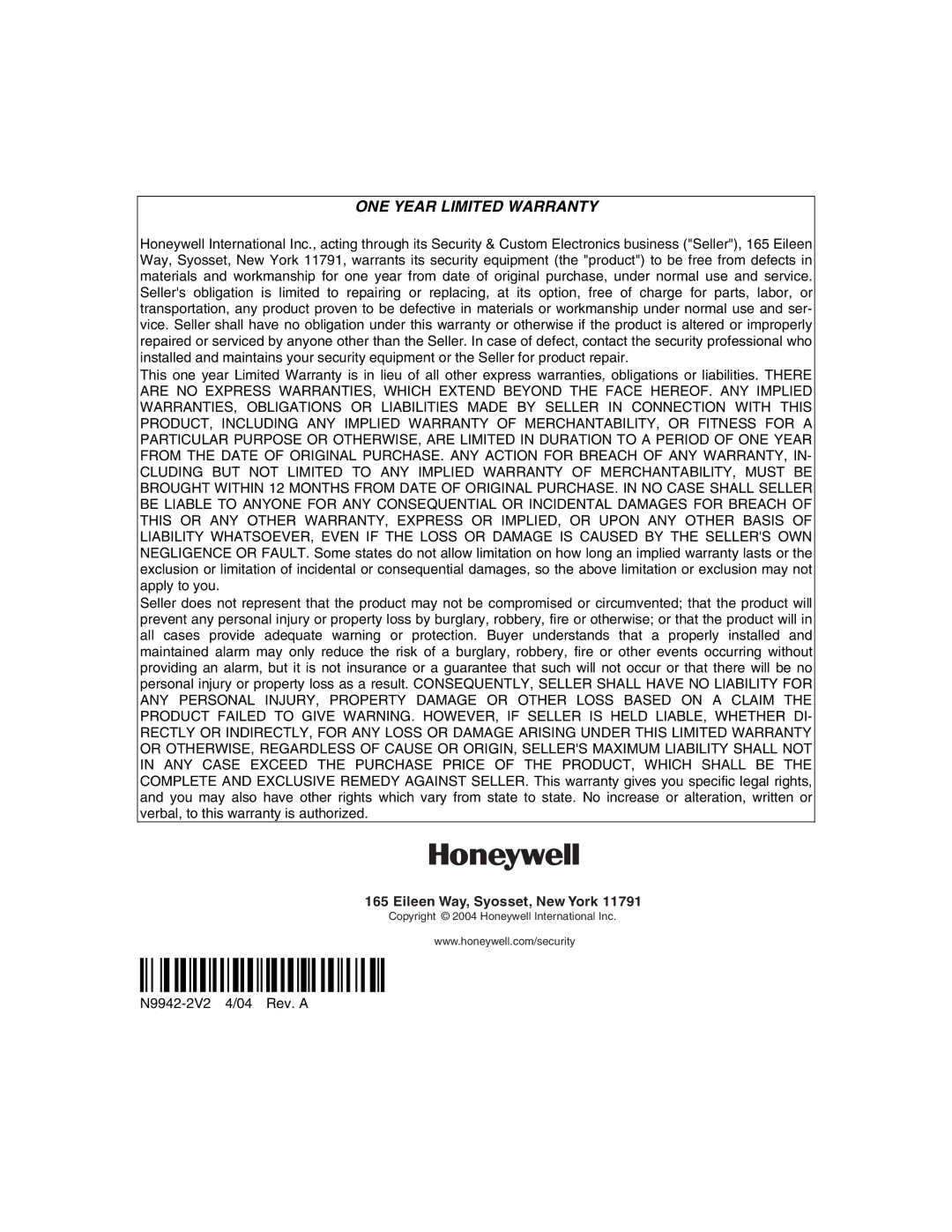 Honeywell 408EU manual ÊN9942-2V2ÁŠ 