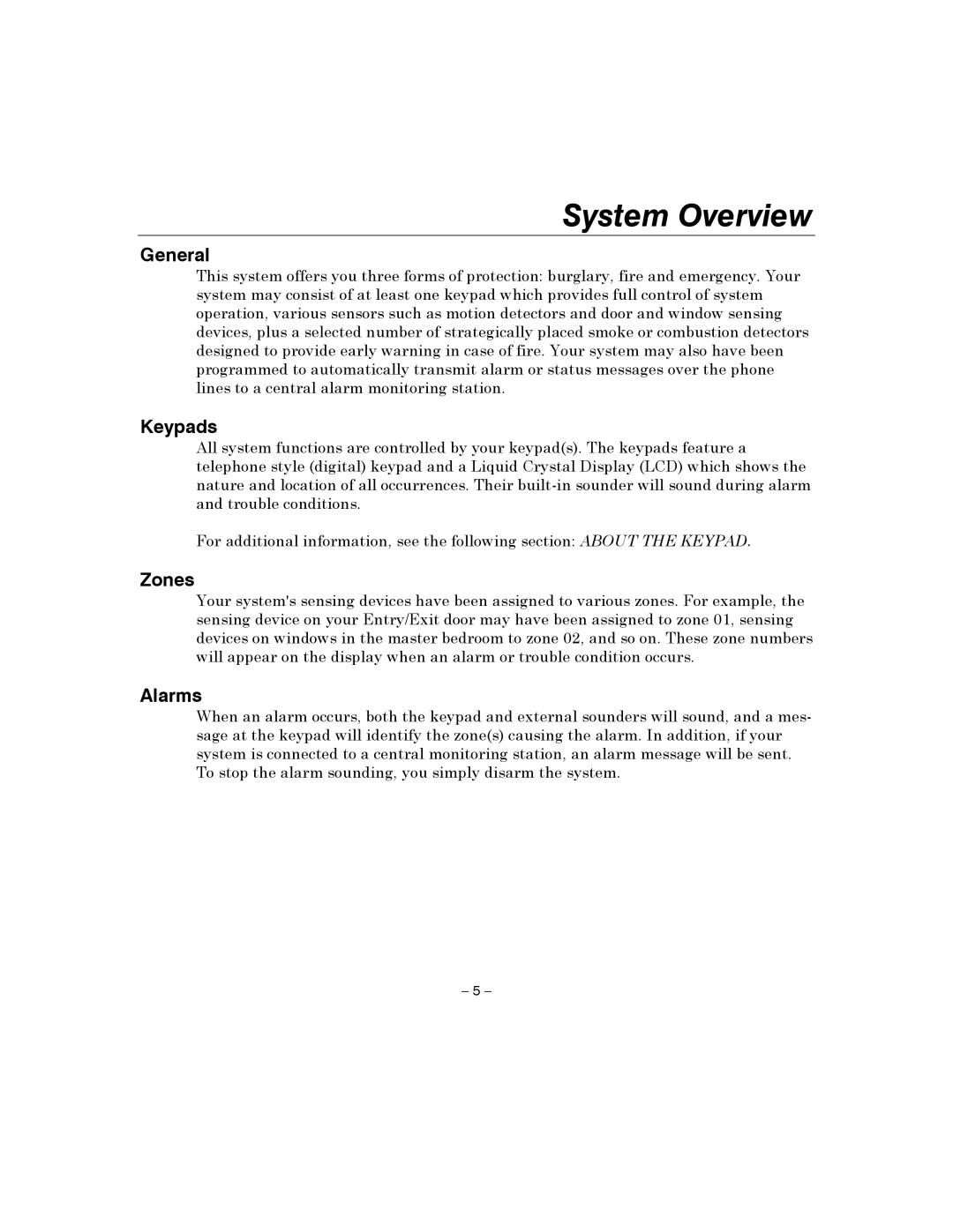 Honeywell 4110XM manual System Overview, General, Keypads, Zones, Alarms 