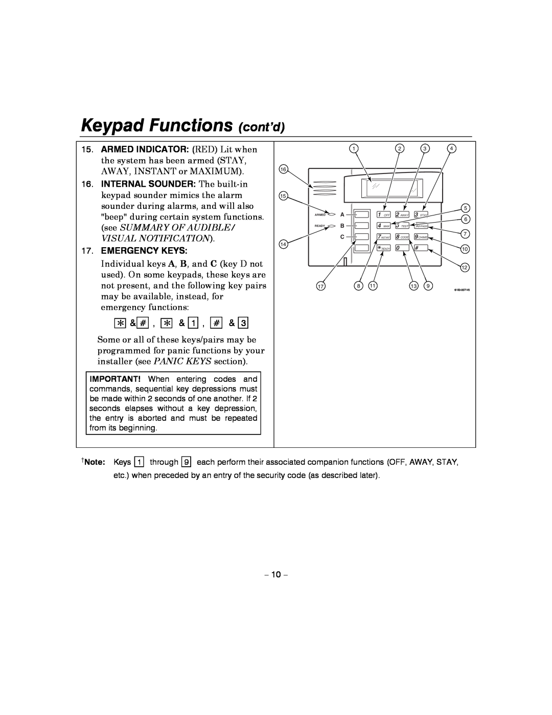 Honeywell 4110XM manual Keypad Functions cont’d 