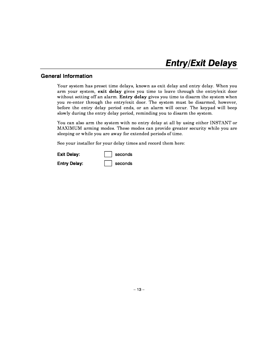 Honeywell 4110XM manual Entry/Exit Delays, General Information 