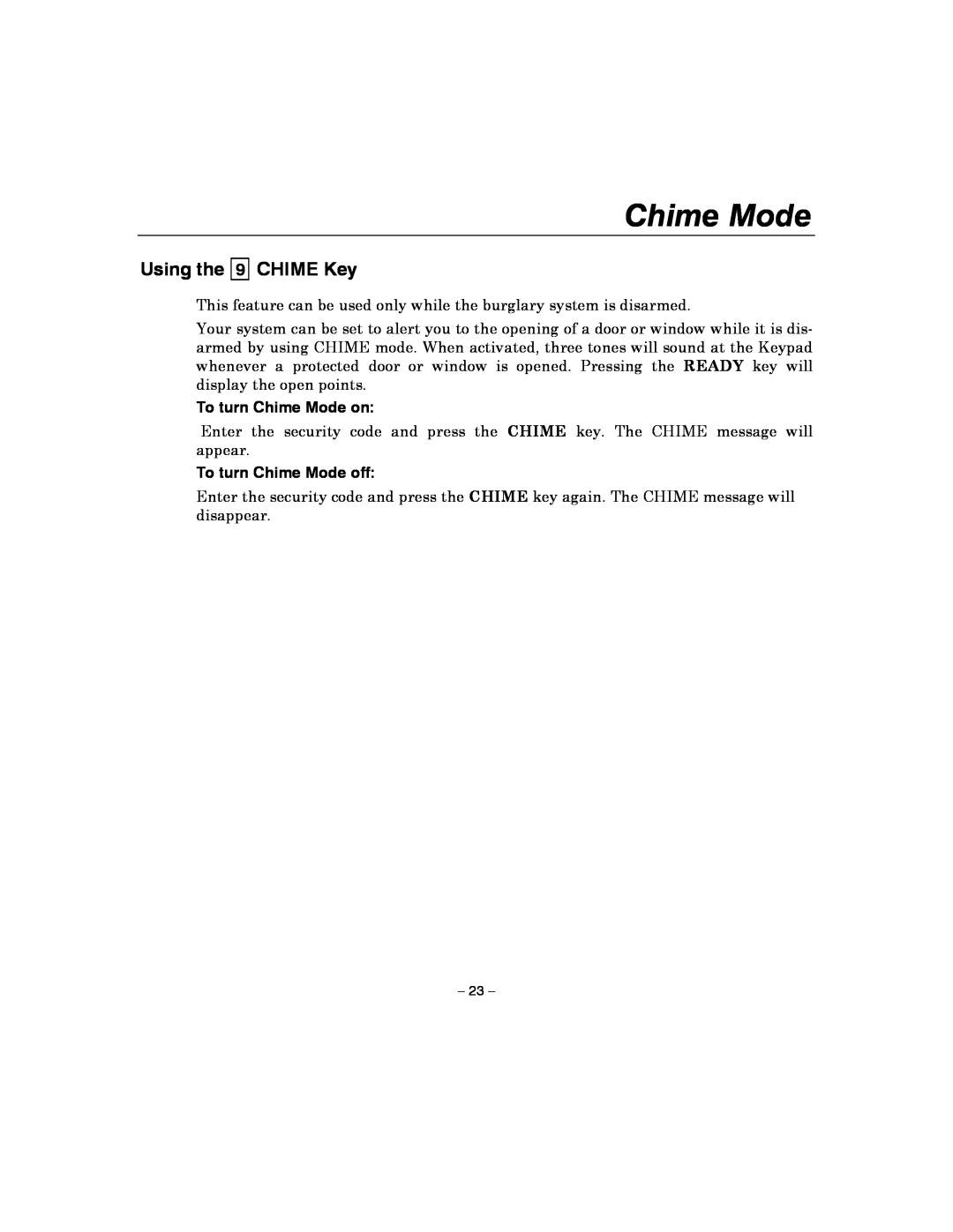 Honeywell 4110XM manual Chime Mode, CHIME Key, Using the 