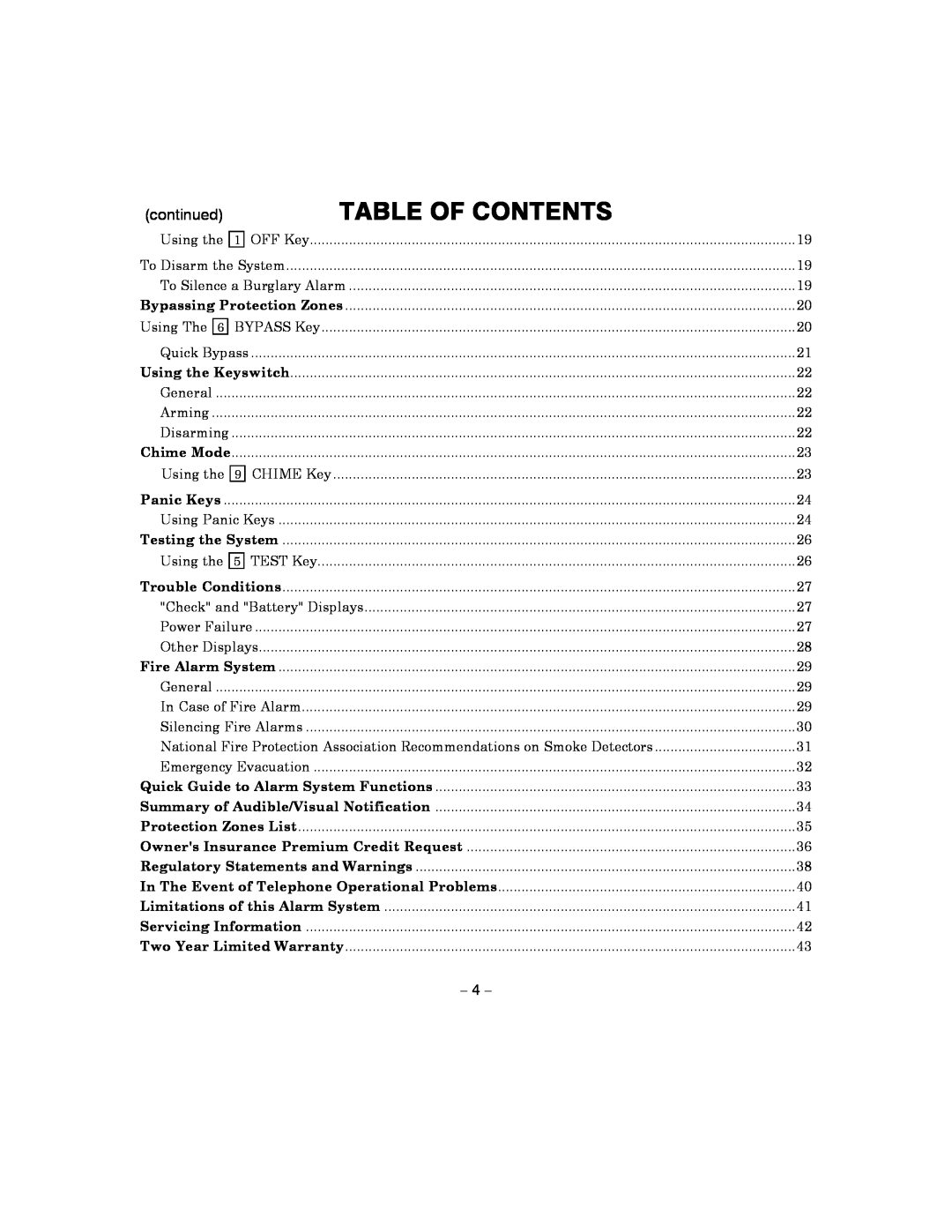 Honeywell 4110XM manual Table Of Contents, continued 
