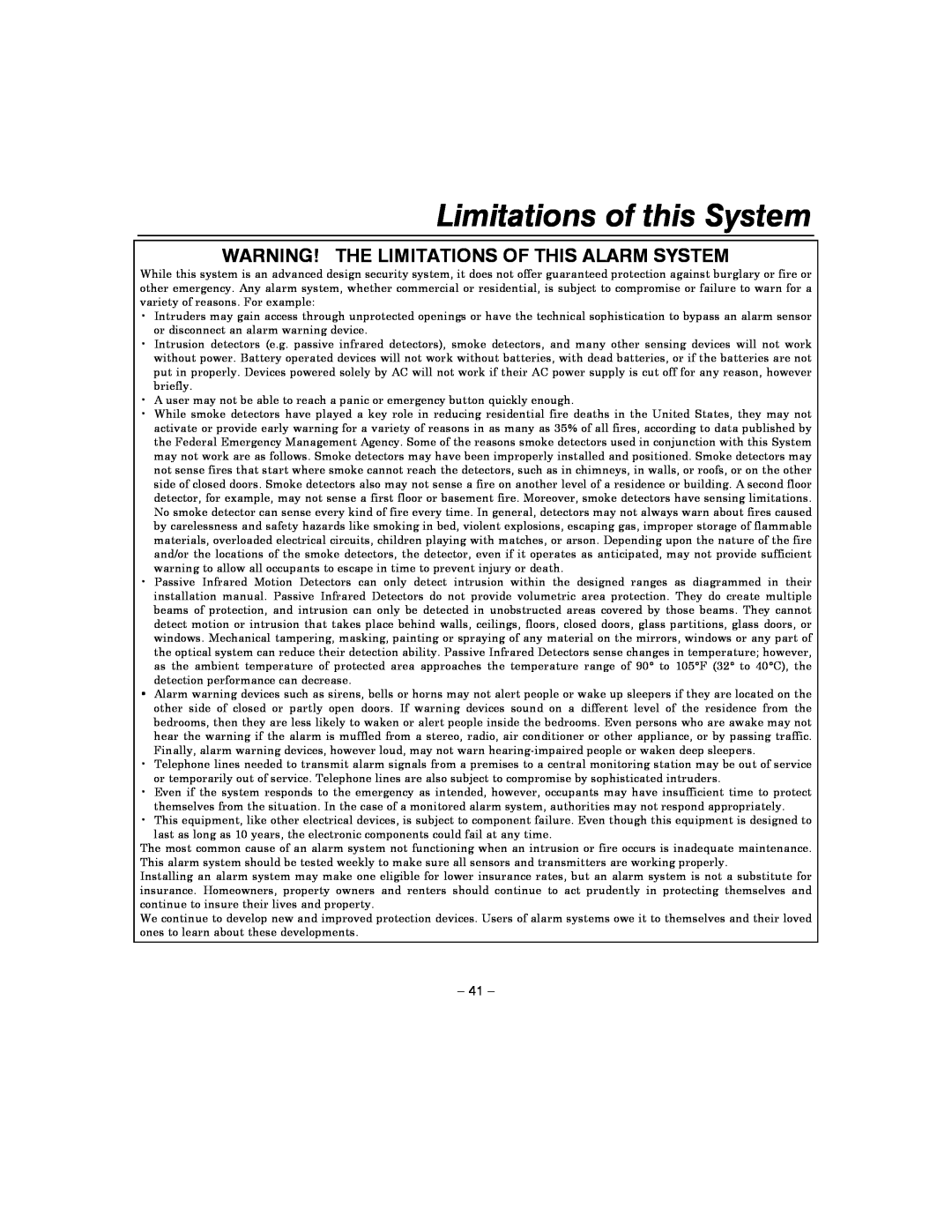 Honeywell 4110XM manual Limitations of this System, Warning! The Limitations Of This Alarm System 