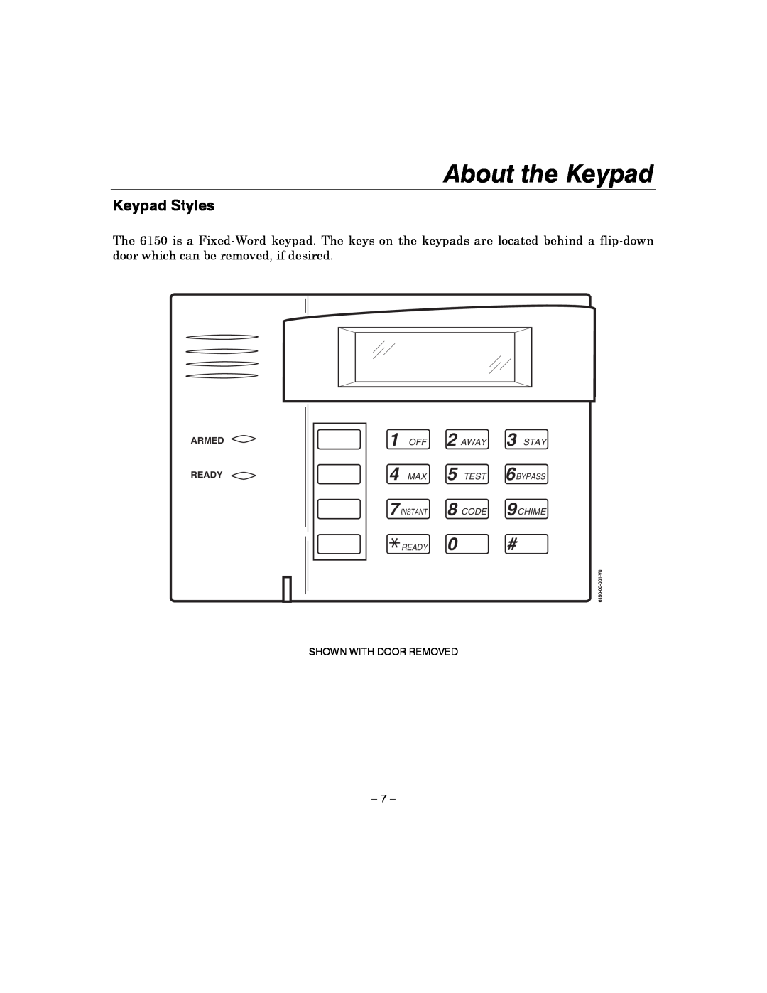Honeywell 4110XM manual About the Keypad, Keypad Styles, Armed Ready, Away, Stay, Test, Code, 6BYPASS, Instant, Chime 