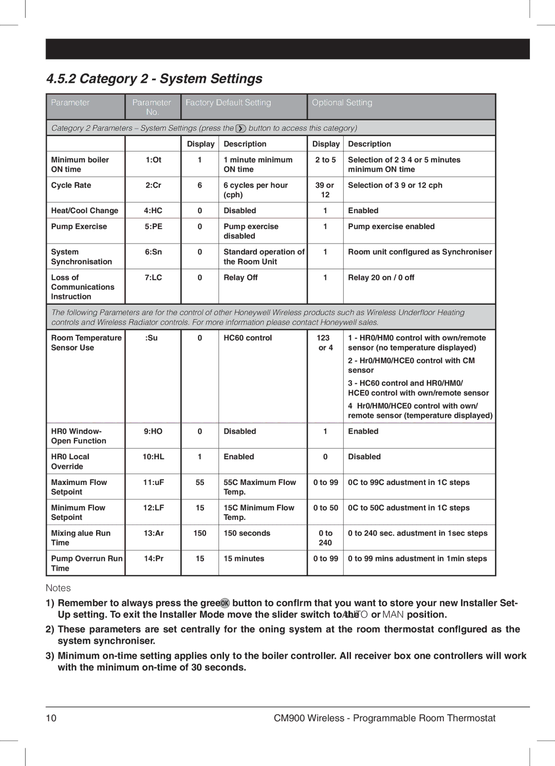 Honeywell 42011076-003 manual Category 2 System Settings 