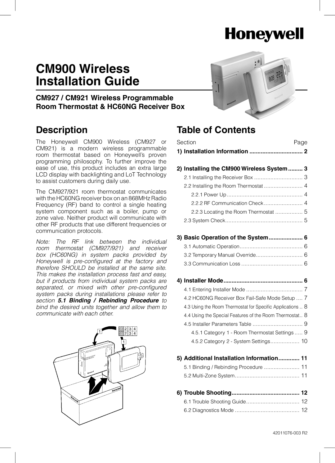 Honeywell 42011076-003 manual Description, Table of Contents 