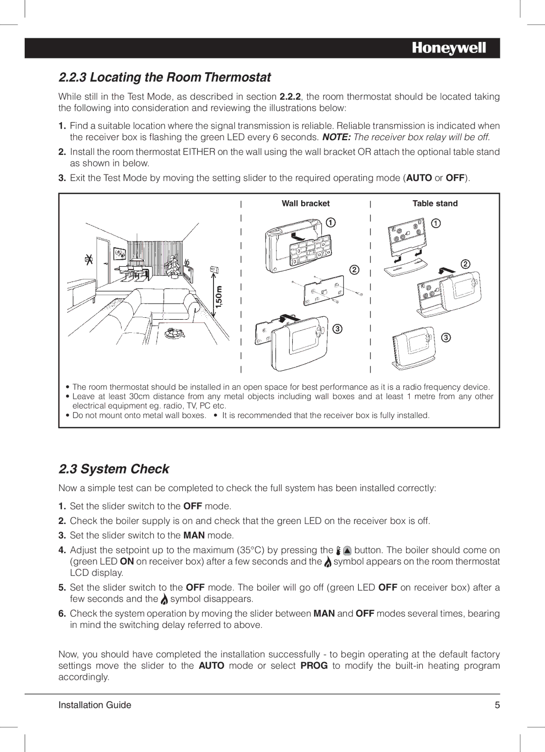 Honeywell 42011076-003 manual Locating the Room Thermostat, System Check 