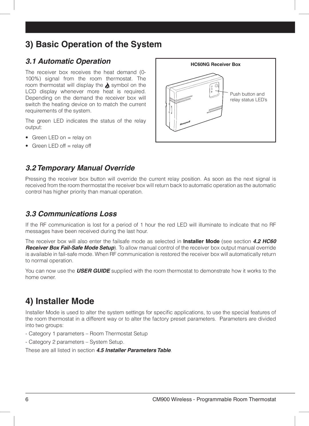 Honeywell 42011076-003 manual Basic Operation of the System, Installer Mode, Automatic Operation, Temporary Manual Override 