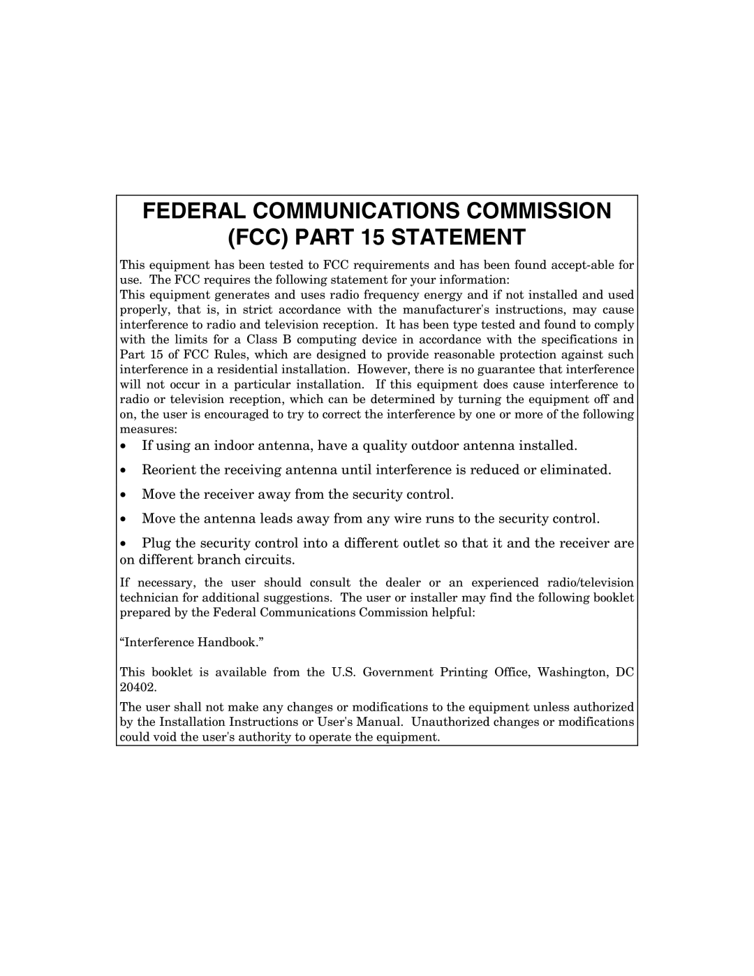 Honeywell 4500 manual Federal Communications Commission FCC Part 15 Statement 