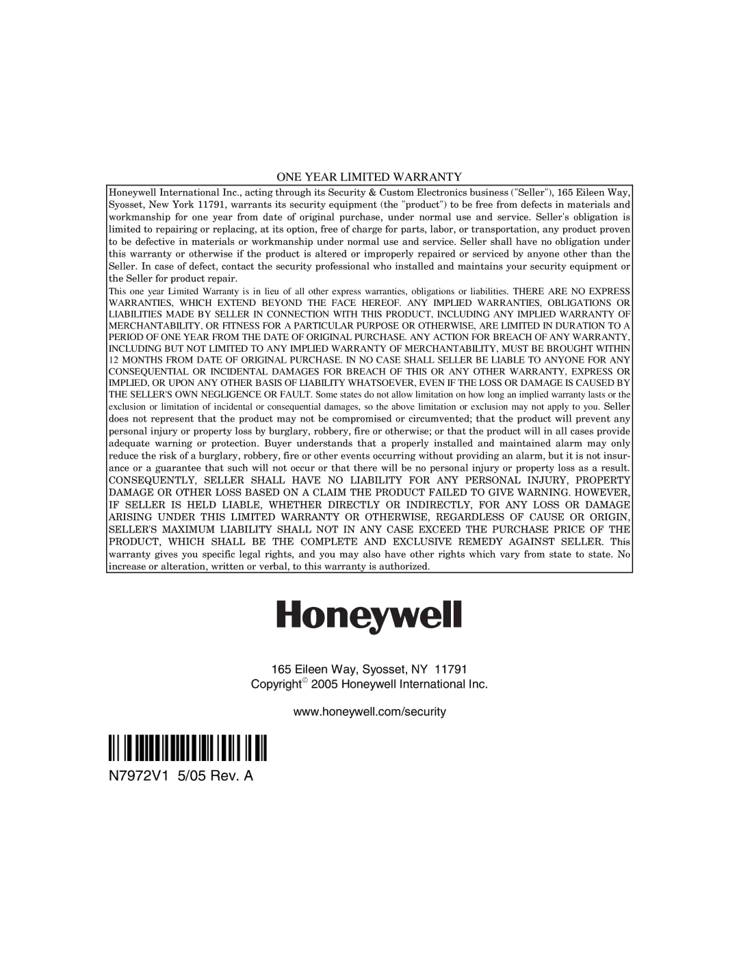 Honeywell 4500 manual ÊN7972V1hŠ 