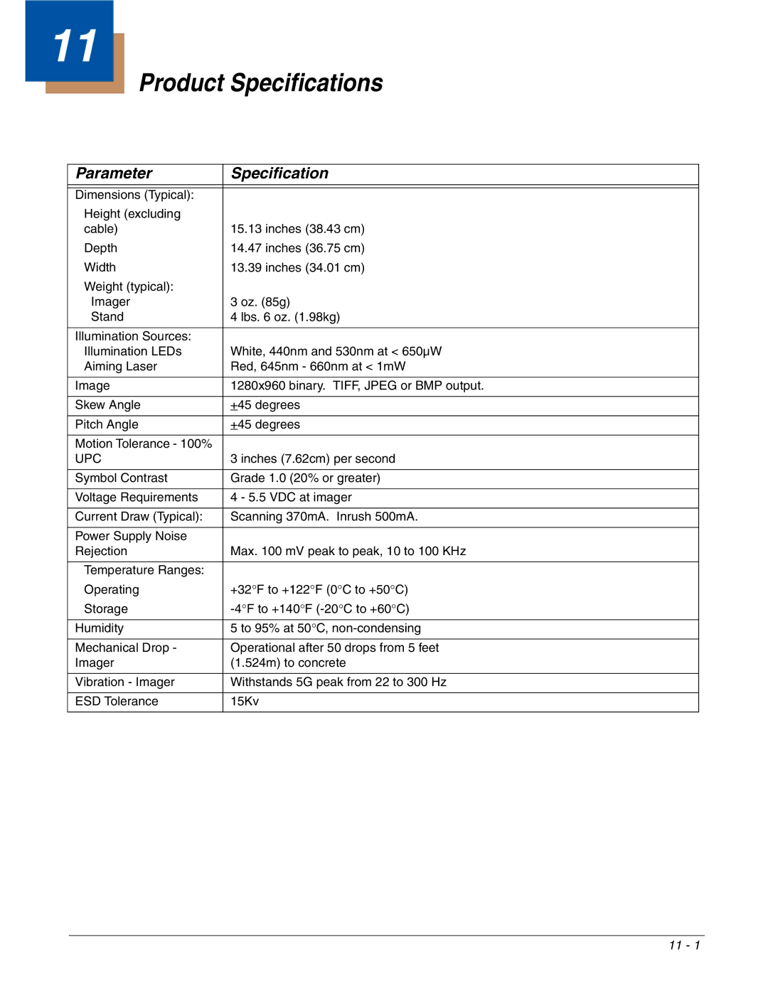 Honeywell 4800dr manual Product Specifications, Parameter Specification 