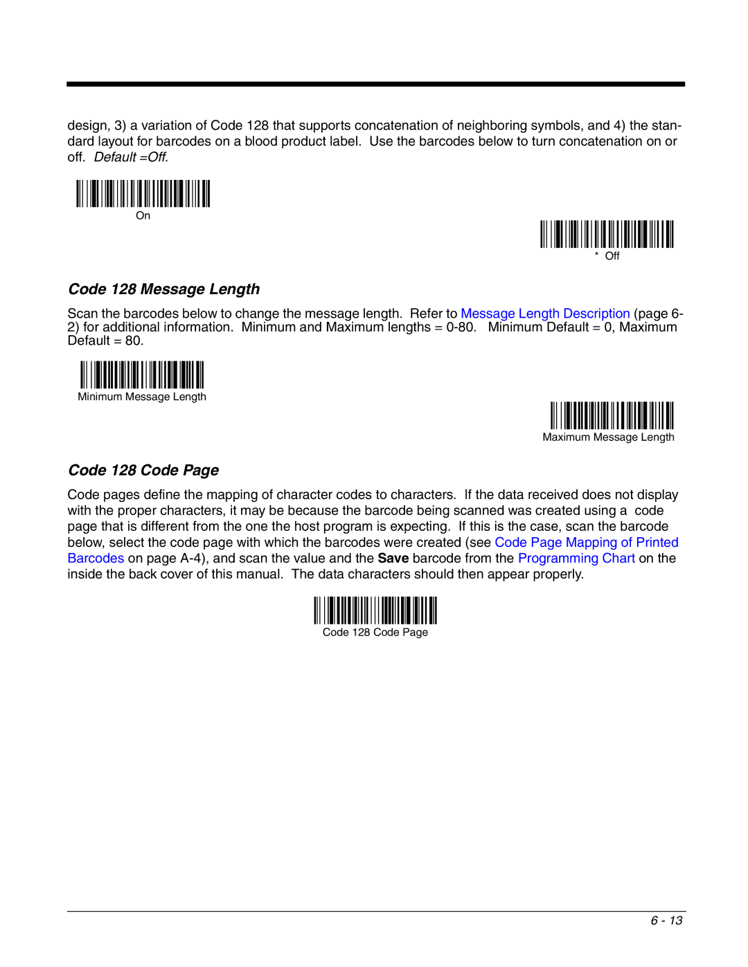 Honeywell 4800dr manual Code 128 Message Length, Code 128 Code 