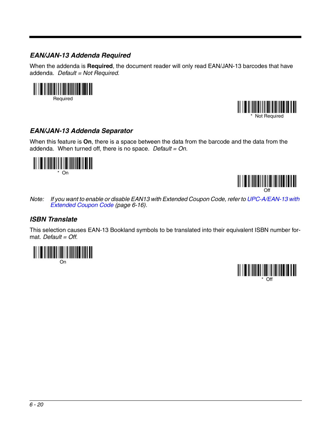 Honeywell 4800dr manual EAN/JAN-13 Addenda Required, EAN/JAN-13 Addenda Separator, Isbn Translate 