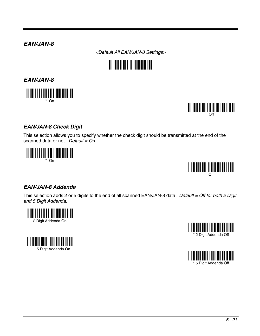 Honeywell 4800dr manual EAN/JAN-8 Check Digit, EAN/JAN-8 Addenda 