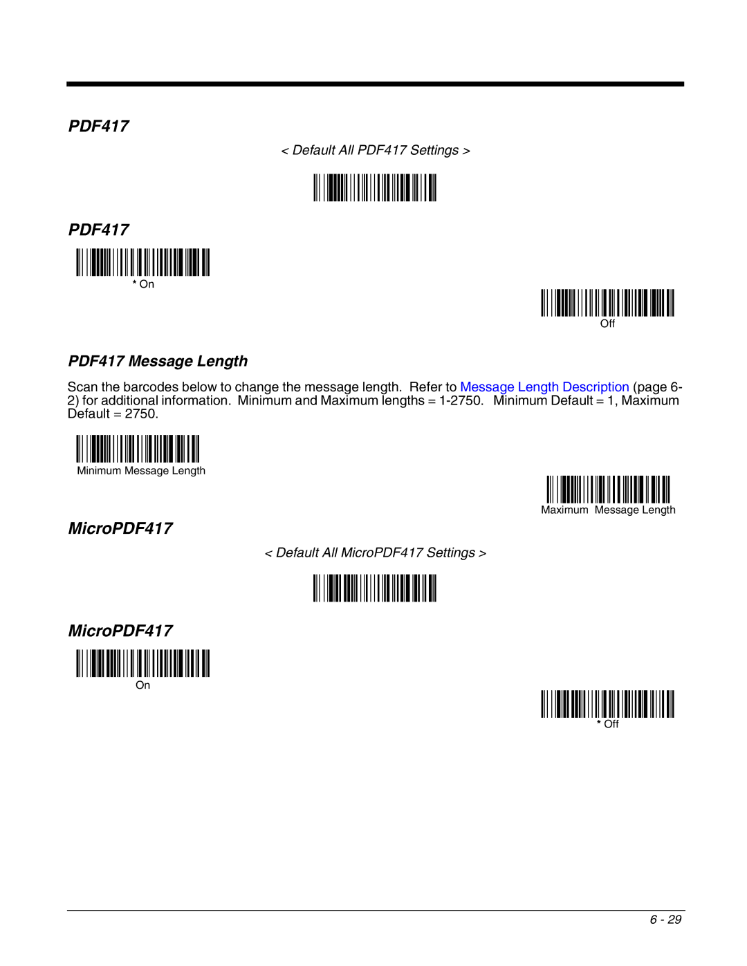 Honeywell 4800dr manual Minimum Message Length Maximum Message Length Off 