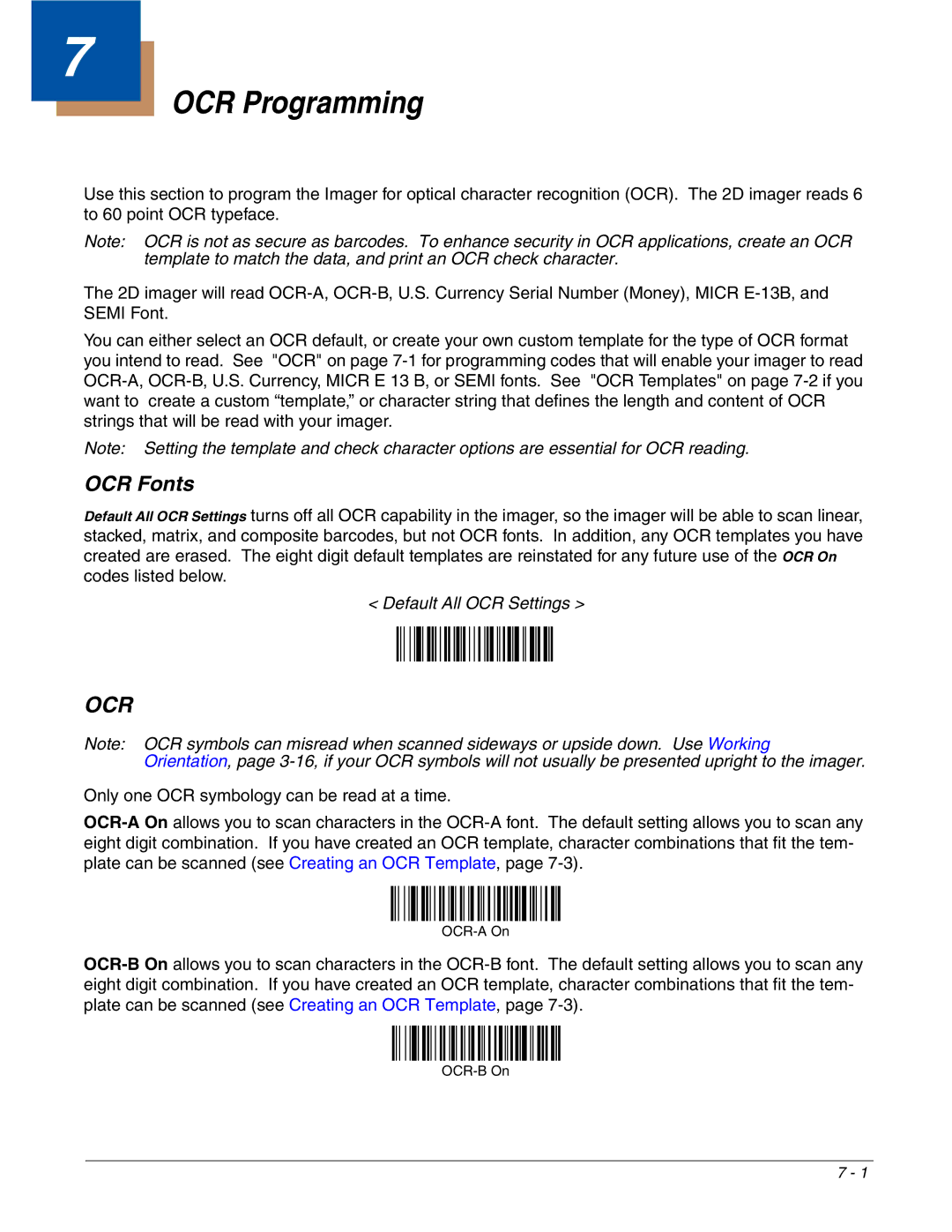 Honeywell 4800dr manual OCR Programming, OCR Fonts 