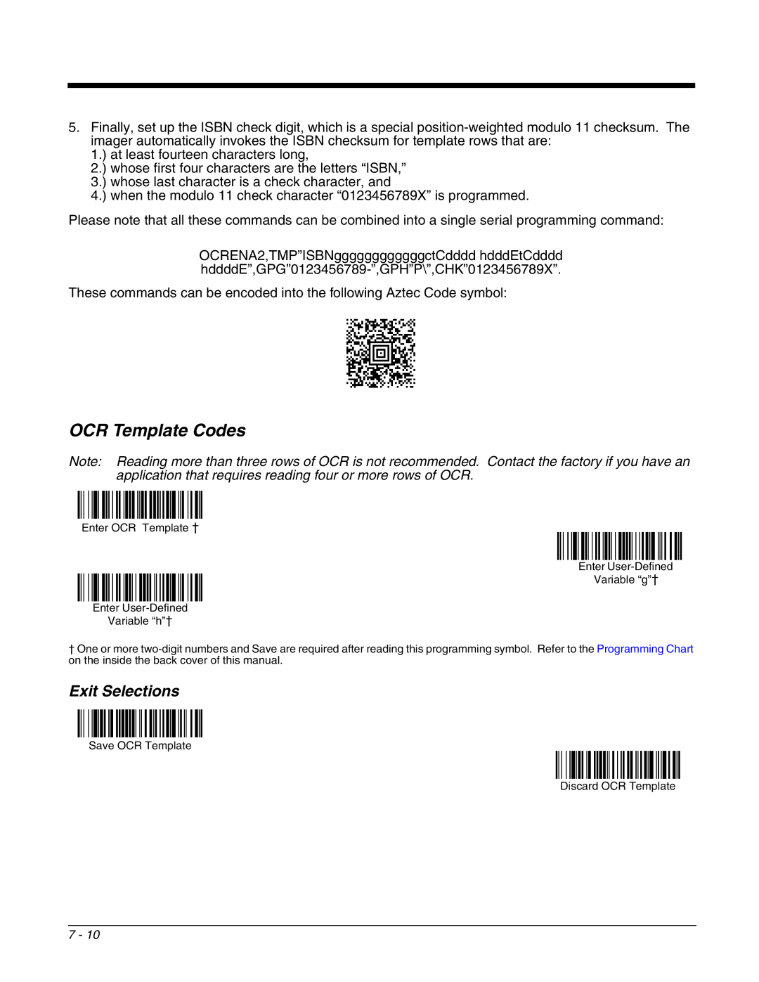 Honeywell 4800dr manual OCR Template Codes, Exit Selections 