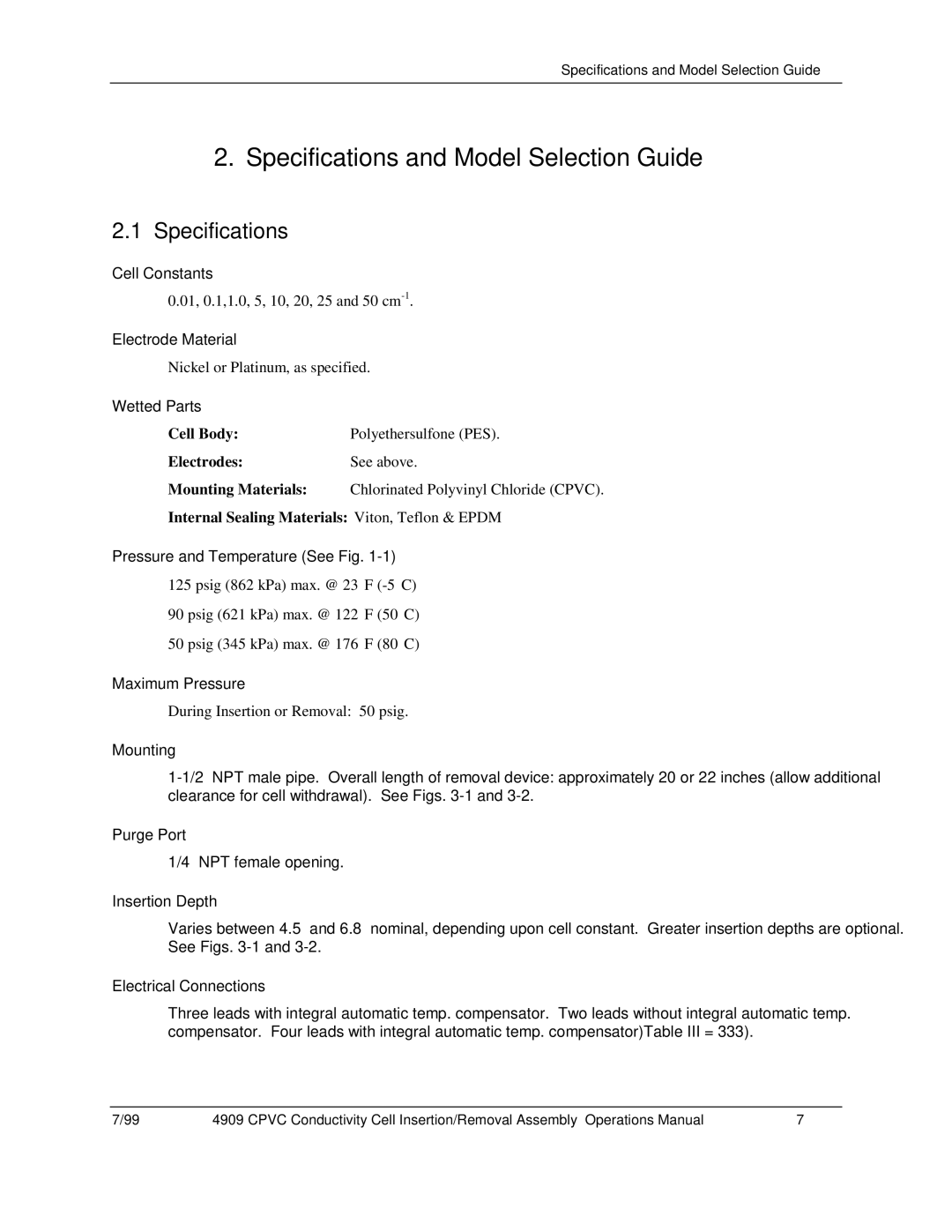 Honeywell 4909 CPVC manual Specifications and Model Selection Guide 