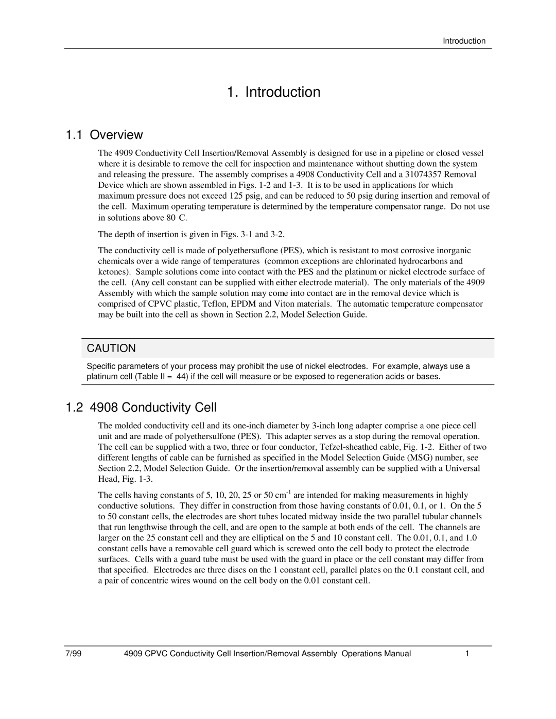 Honeywell 4909 CPVC manual Introduction, Overview, Conductivity Cell 