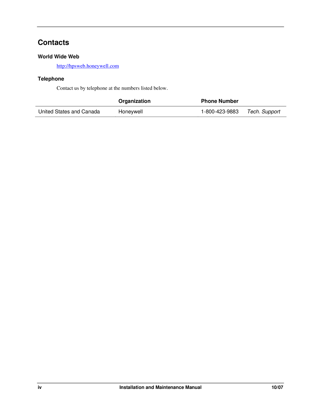 Honeywell 4973 Series manual Contacts 