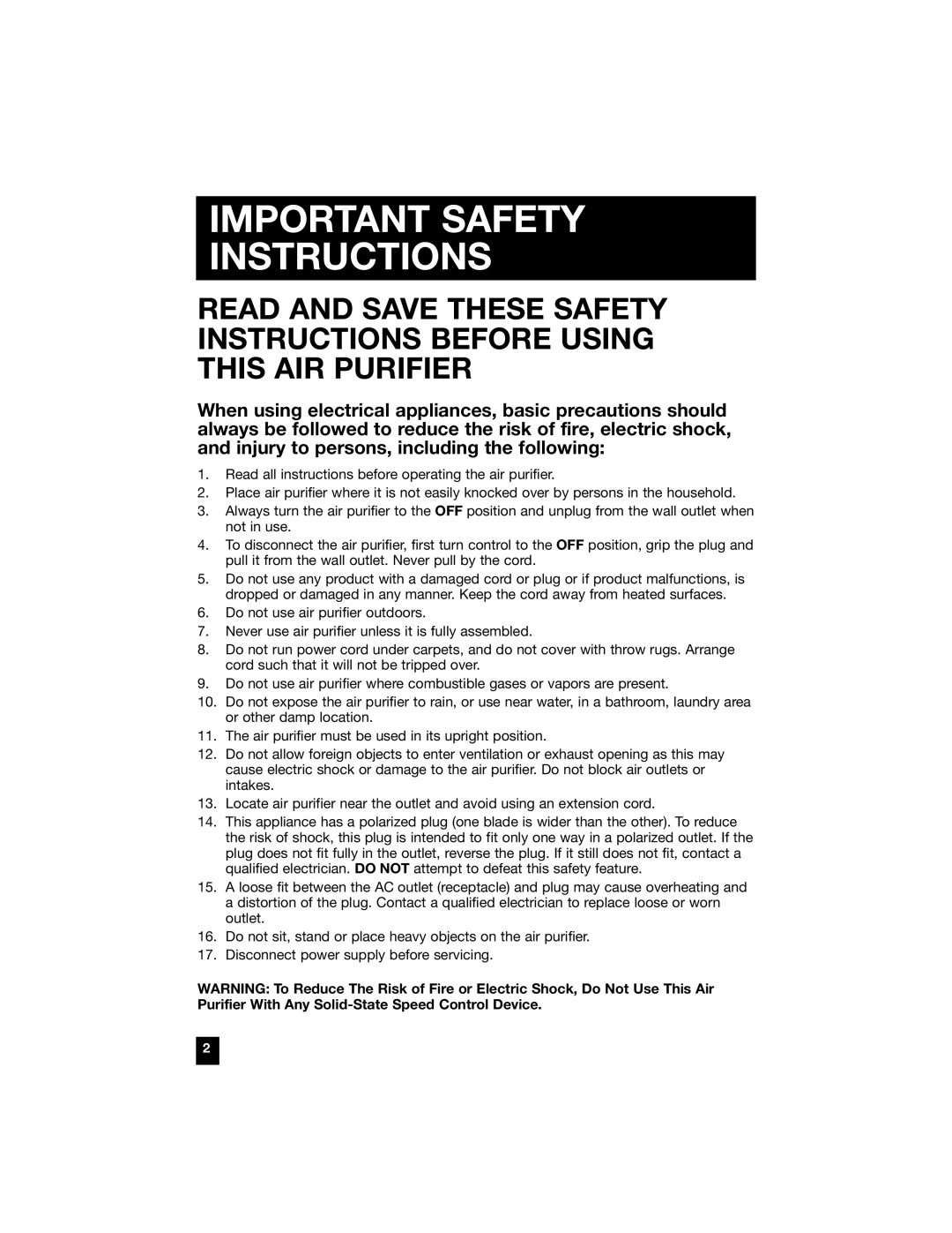 Honeywell 50200, 50100, 50300, 50150, 50250 manual Important Safety Instructions 