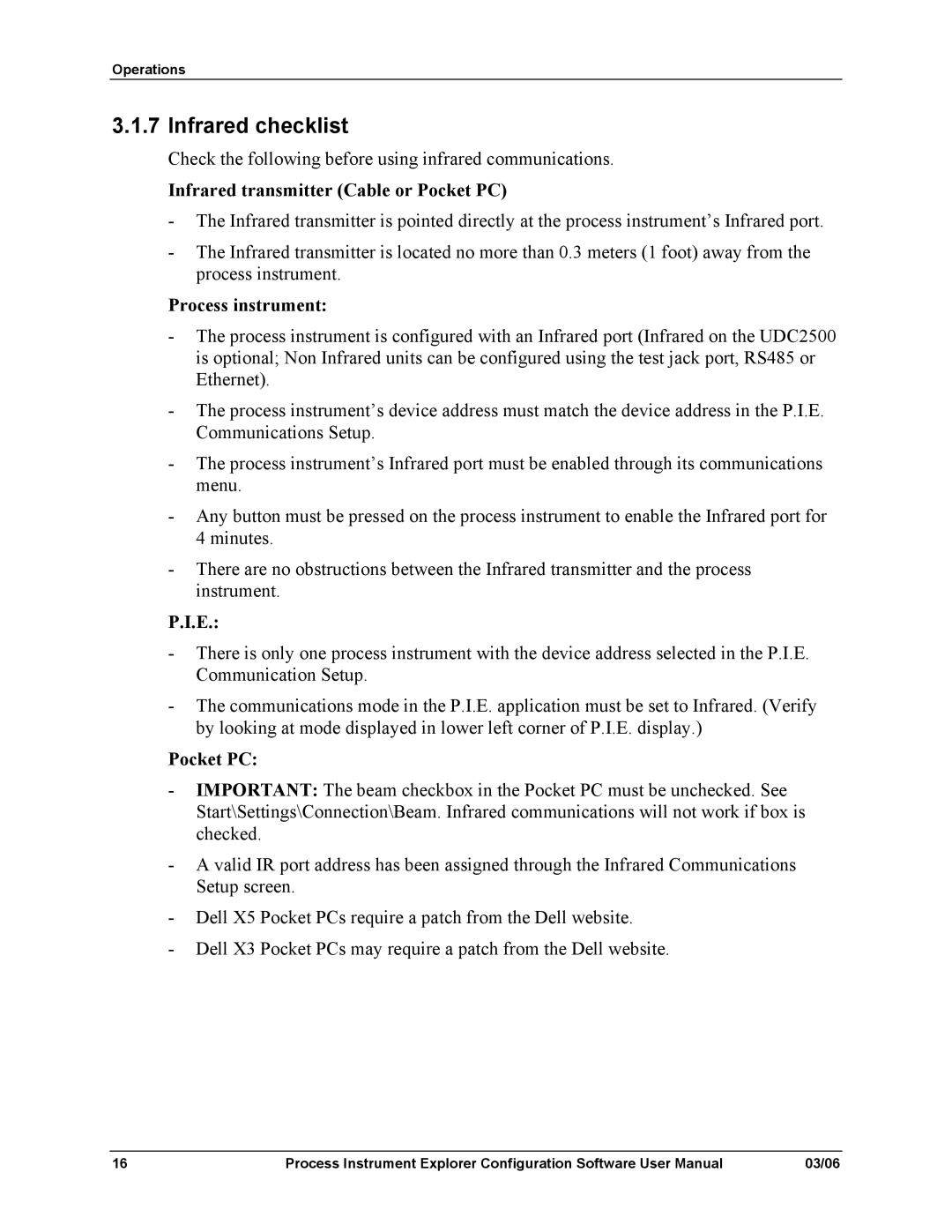 Honeywell 51-52-25-131 user manual Infrared checklist, Infrared transmitter Cable or Pocket PC 