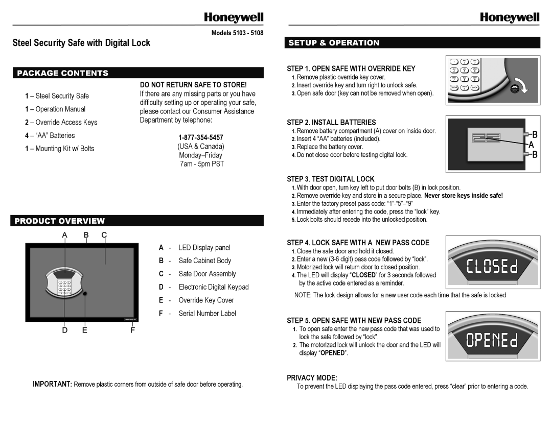 Honeywell 5103 manual Setup & Operation Package Contents, Product Overview 