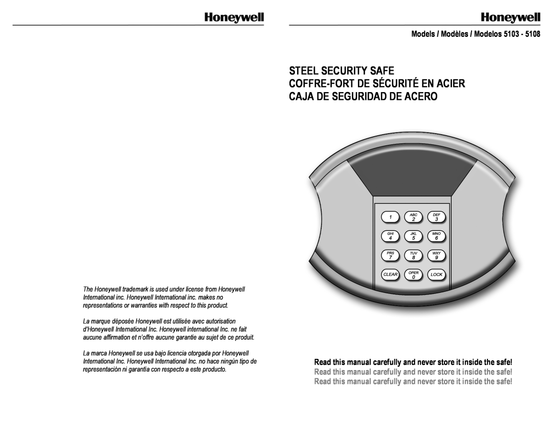 Honeywell 5103 manual Steel Security Safe, Coffre-Fortde Sécurité En Acier, Caja De Seguridad De Acero 