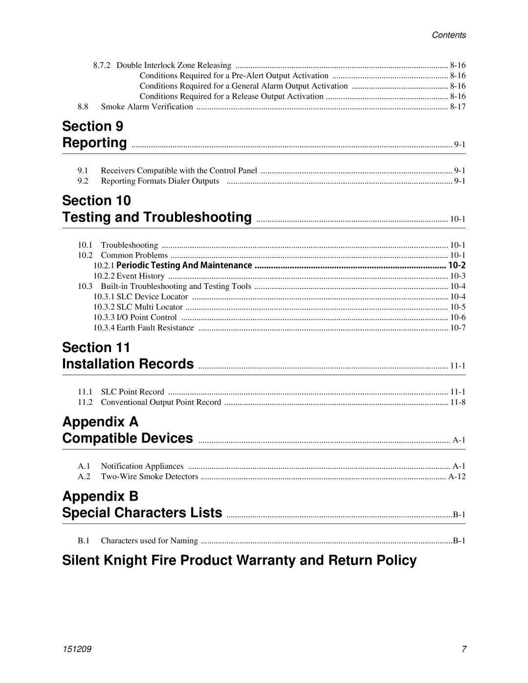 Honeywell 5820XL manual Appendix a, Appendix B, Silent Knight Fire Product Warranty and Return Policy, 10-2 