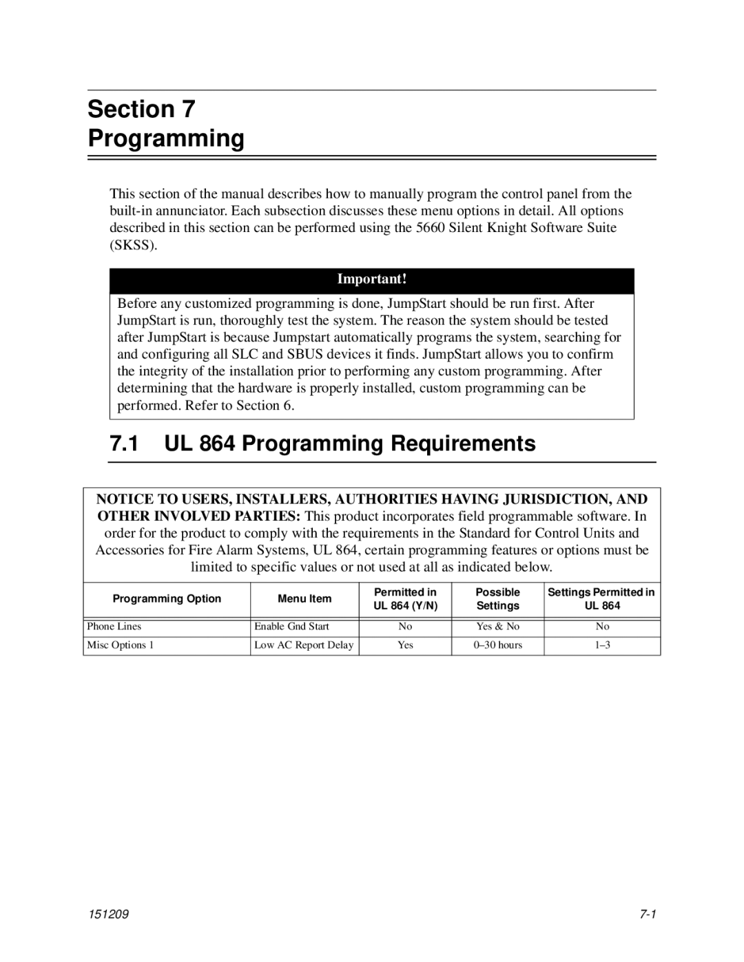 Honeywell 5820XL manual Section Programming, UL 864 Programming Requirements 