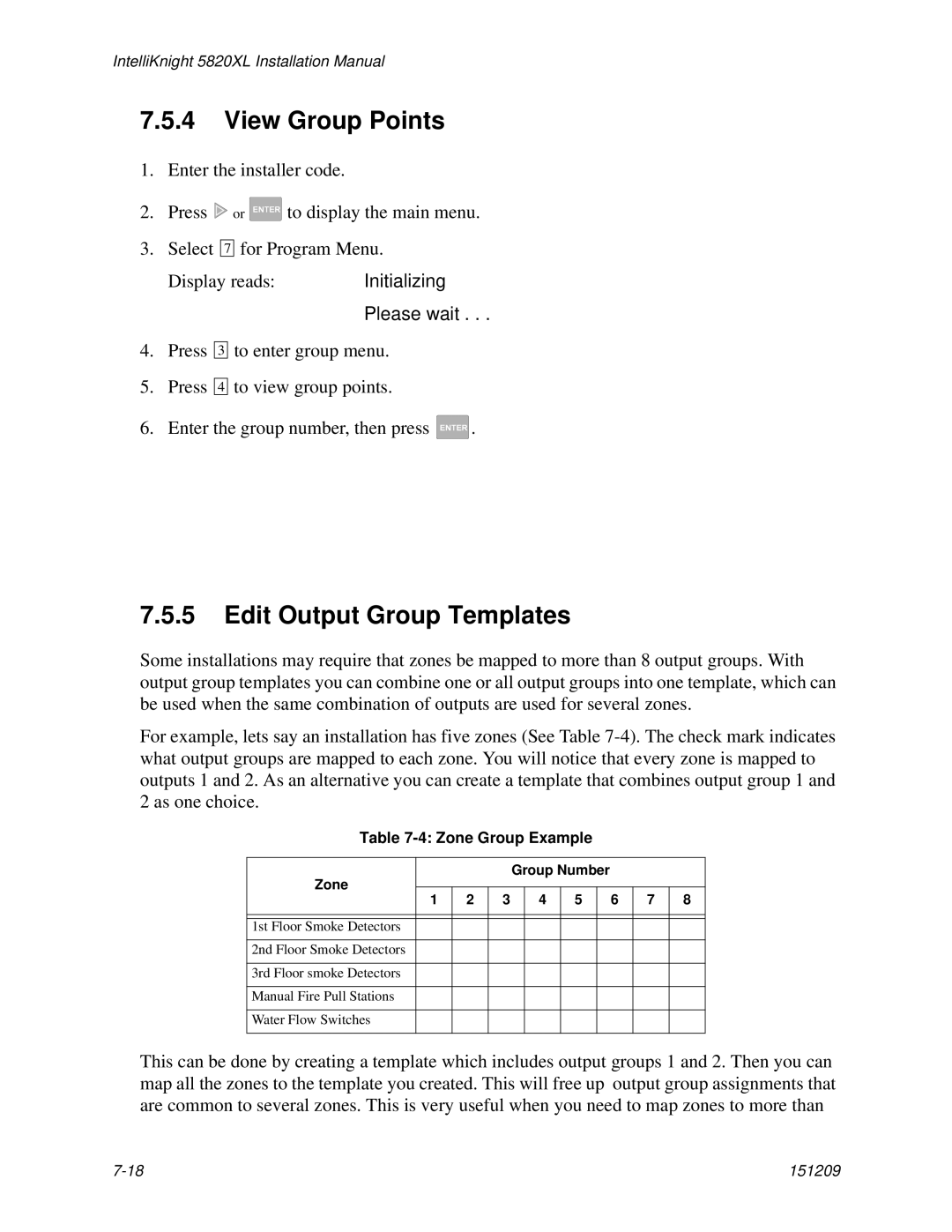 Honeywell 5820XL manual View Group Points, Edit Output Group Templates, Zone Group Example, Zone Group Number 