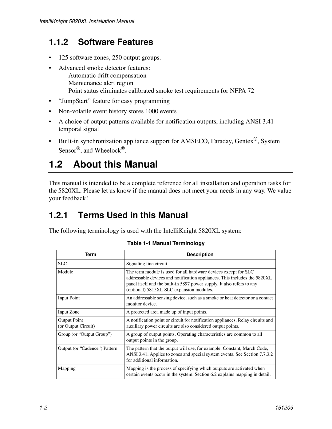 Honeywell 5820XL About this Manual, Software Features, Terms Used in this Manual, Manual Terminology, Term Description 