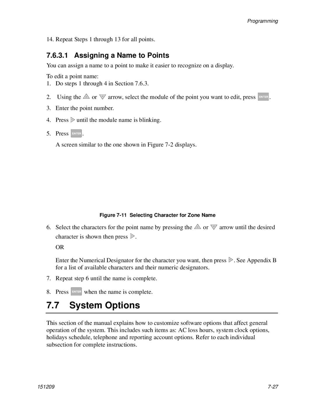 Honeywell 5820XL manual System Options, Assigning a Name to Points 